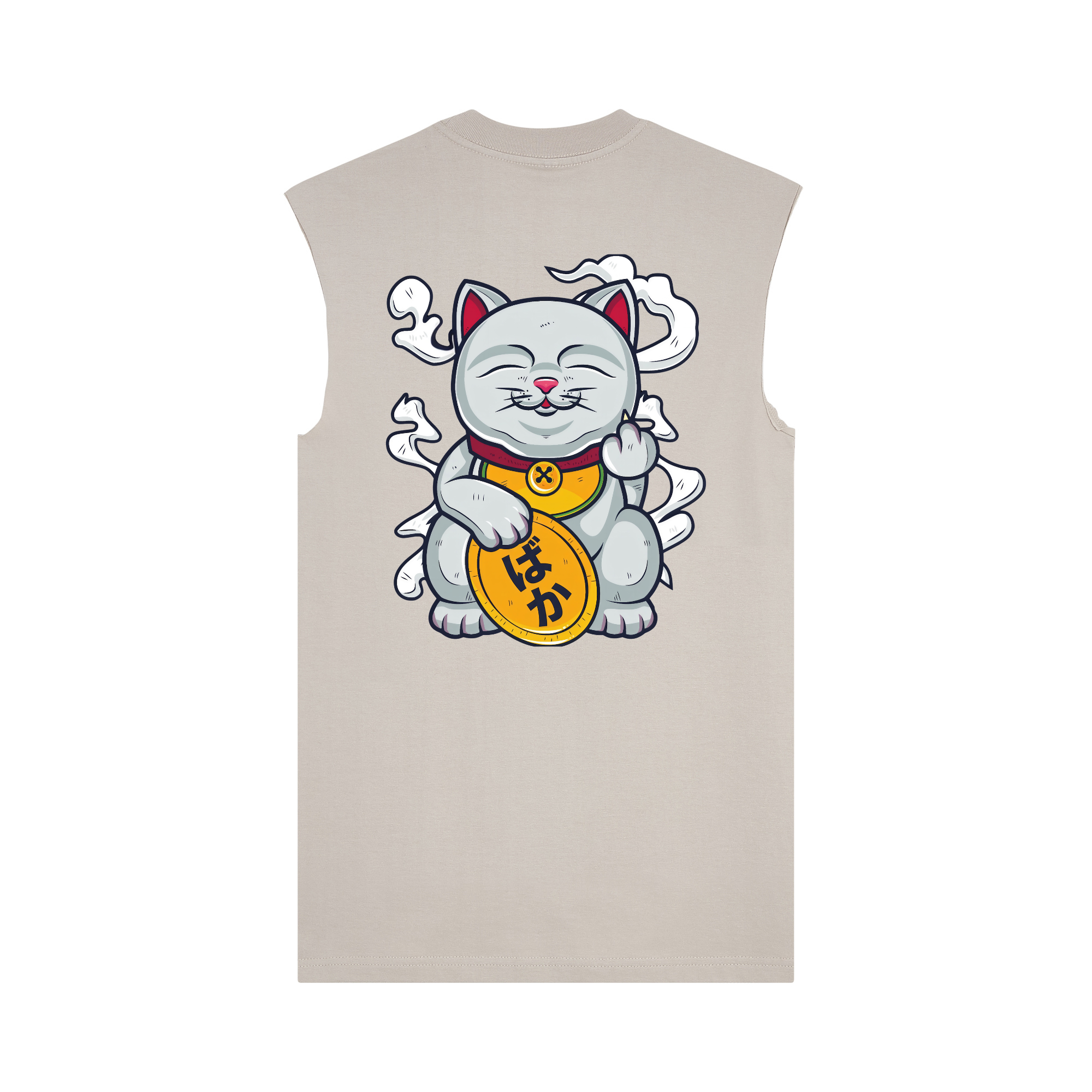 Baka Neko Muscle Tee — Beige Back | Wear Kazumi