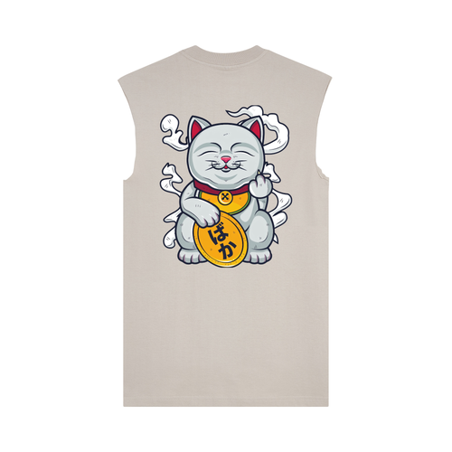 Baka Neko Muscle Tee — Beige Back | Wear Kazumi