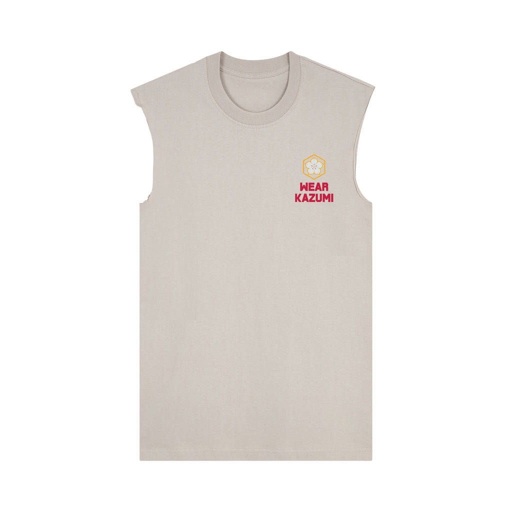 Baka Neko Muscle Tee — Beige Front | Wear Kazumi