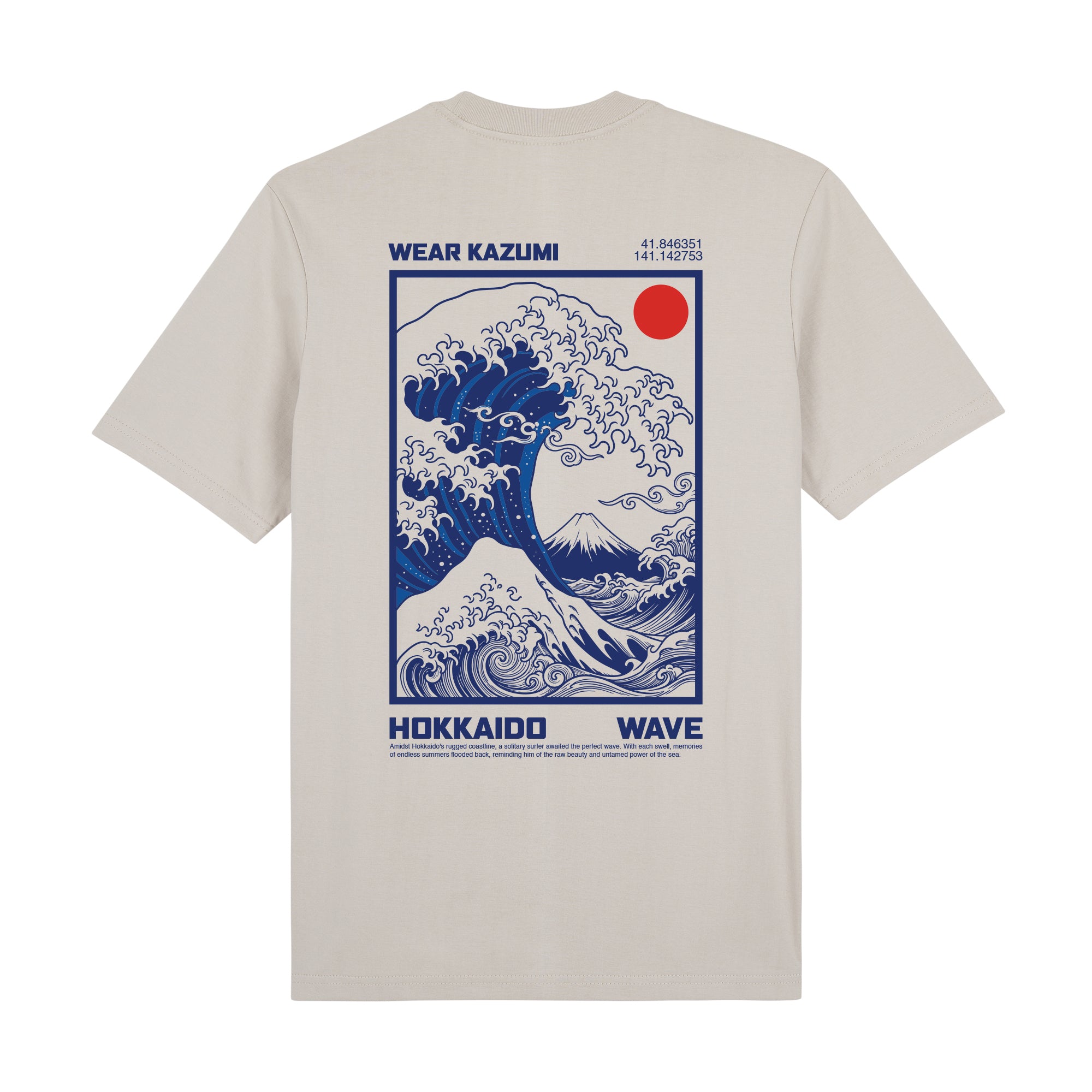 Great Wave Premium T-Shirt — Beige Back | Wear Kazumi