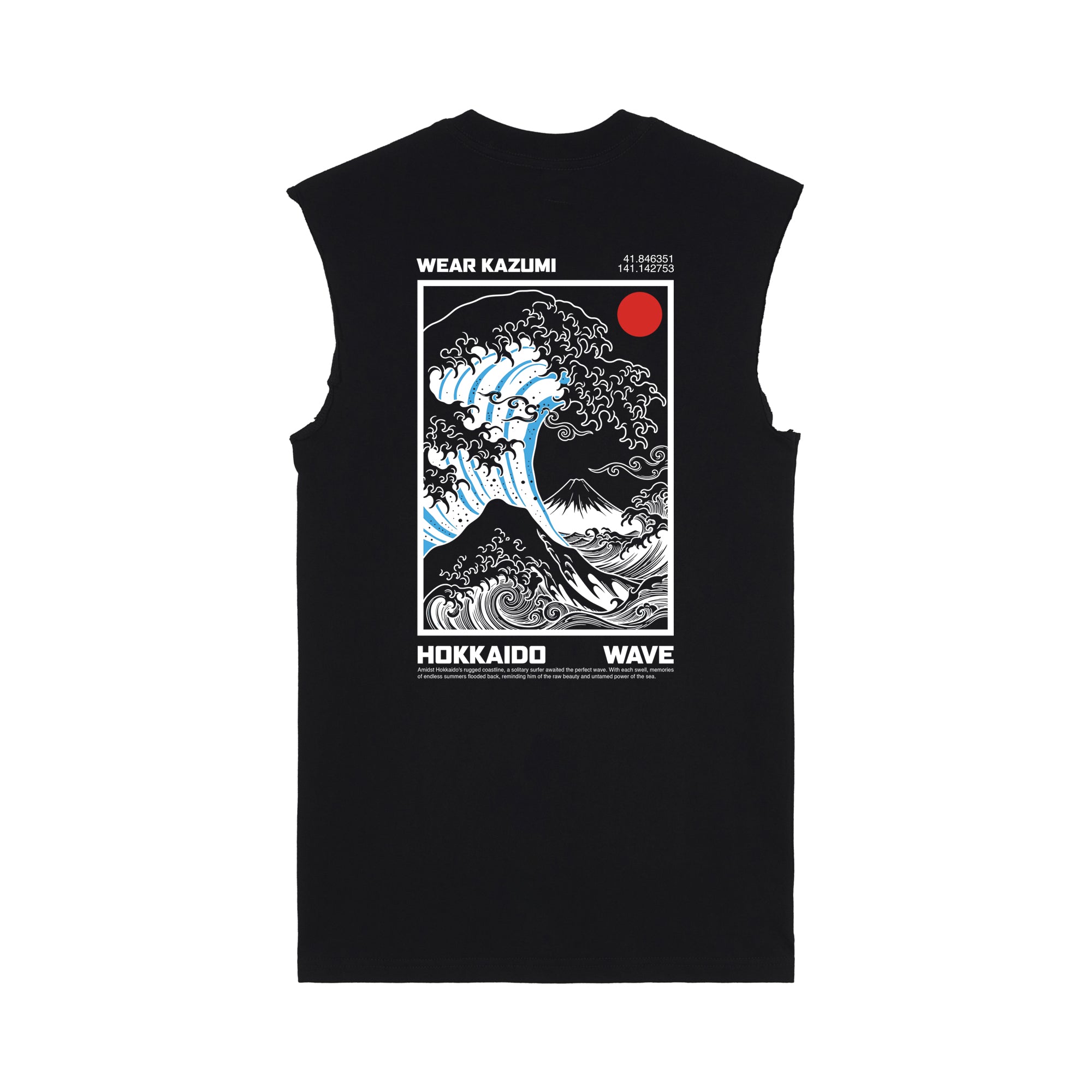 Great Wave Muscle Tee — Black Back | Wear Kazumi