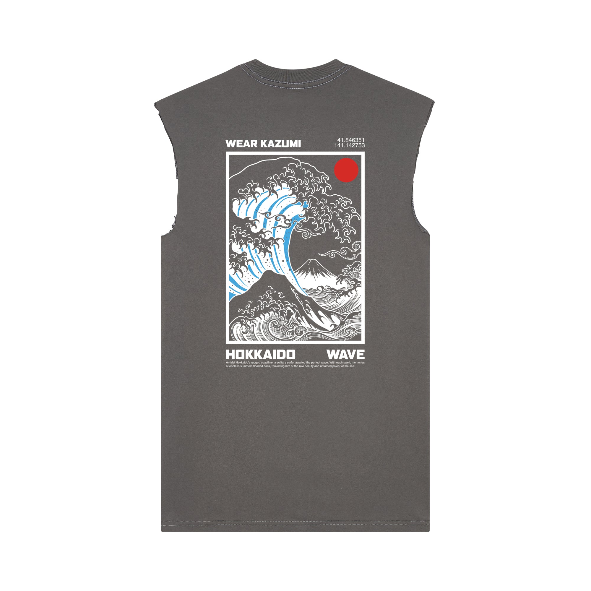 Great Wave Muscle Tee — Gray Back | Wear Kazumi