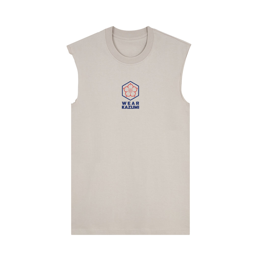 Great Wave Muscle Tee — Beige Front | Wear Kazumi