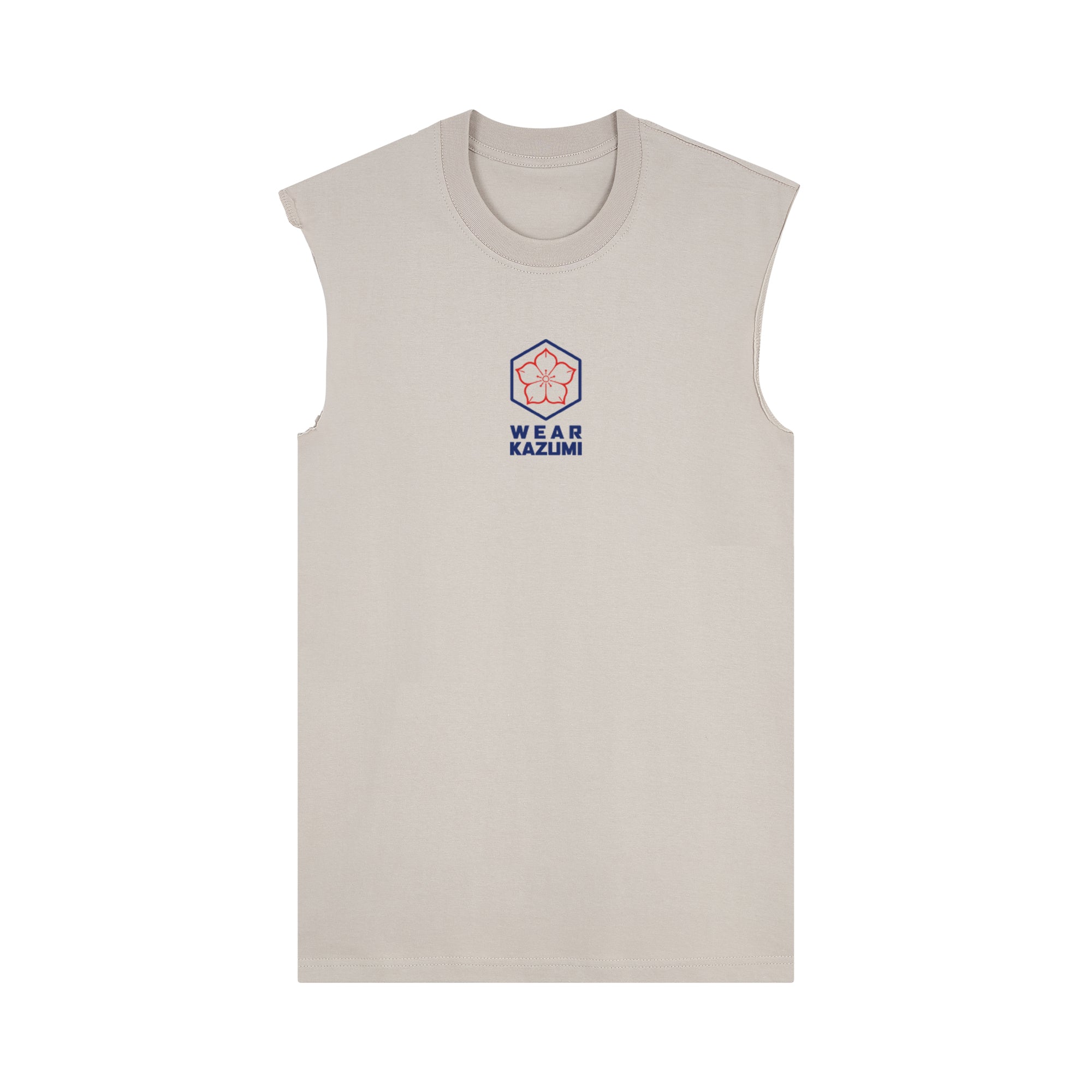 Great Wave Muscle Tee — Beige Front | Wear Kazumi