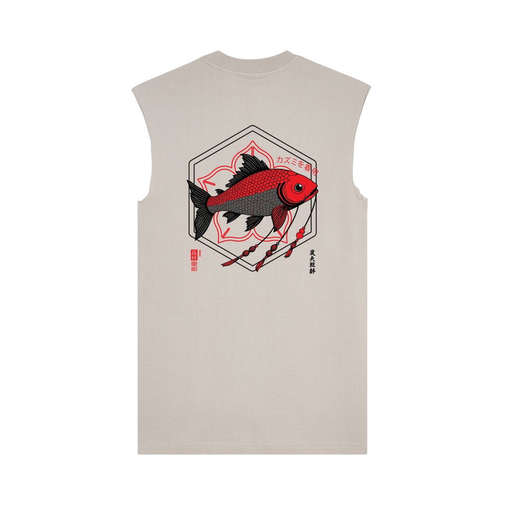 Koi Charm Muscle Tee — Oat Back | Wear Kazumi