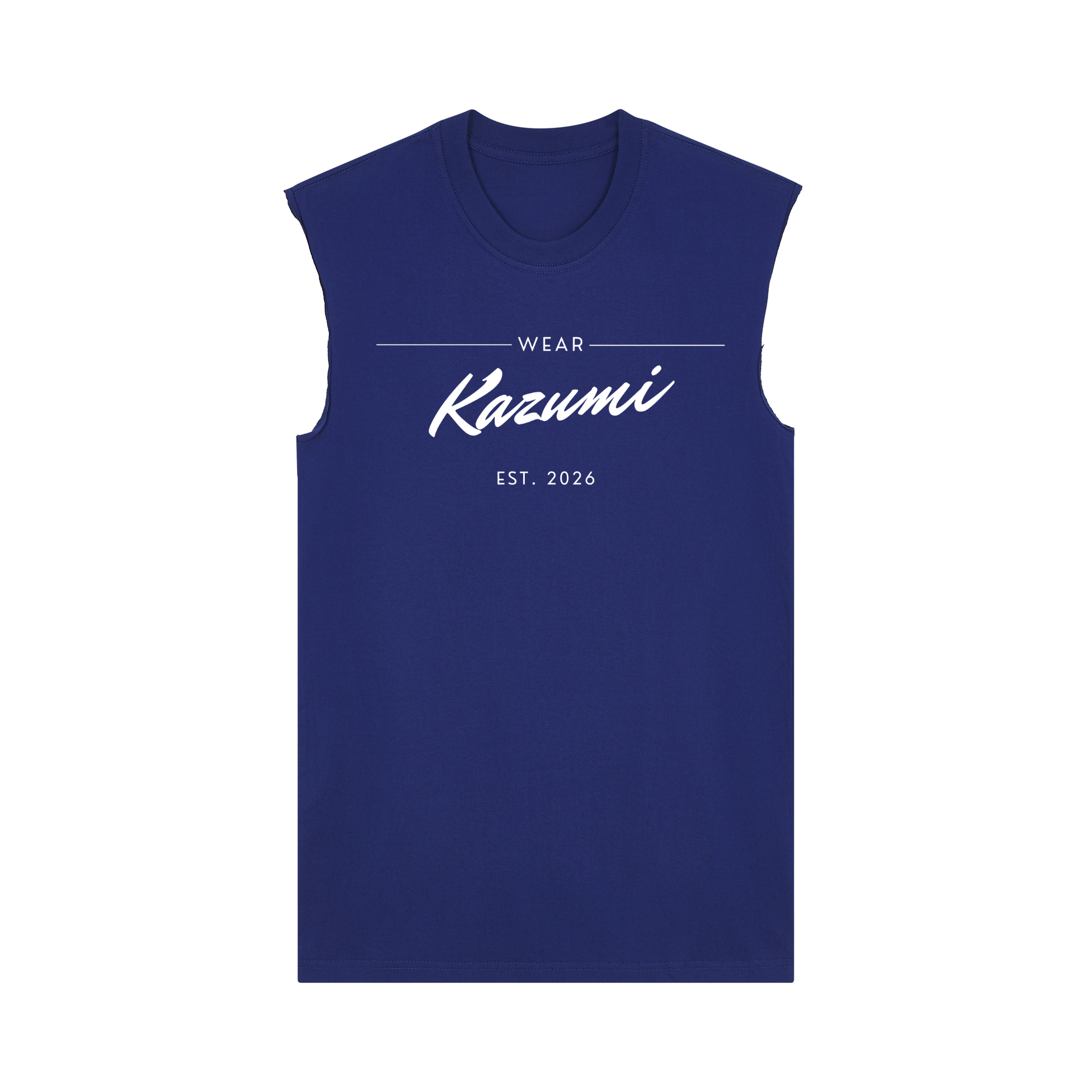 Minimalist Kazumi Muscle Tee — Navy Front | Wear Kazumi