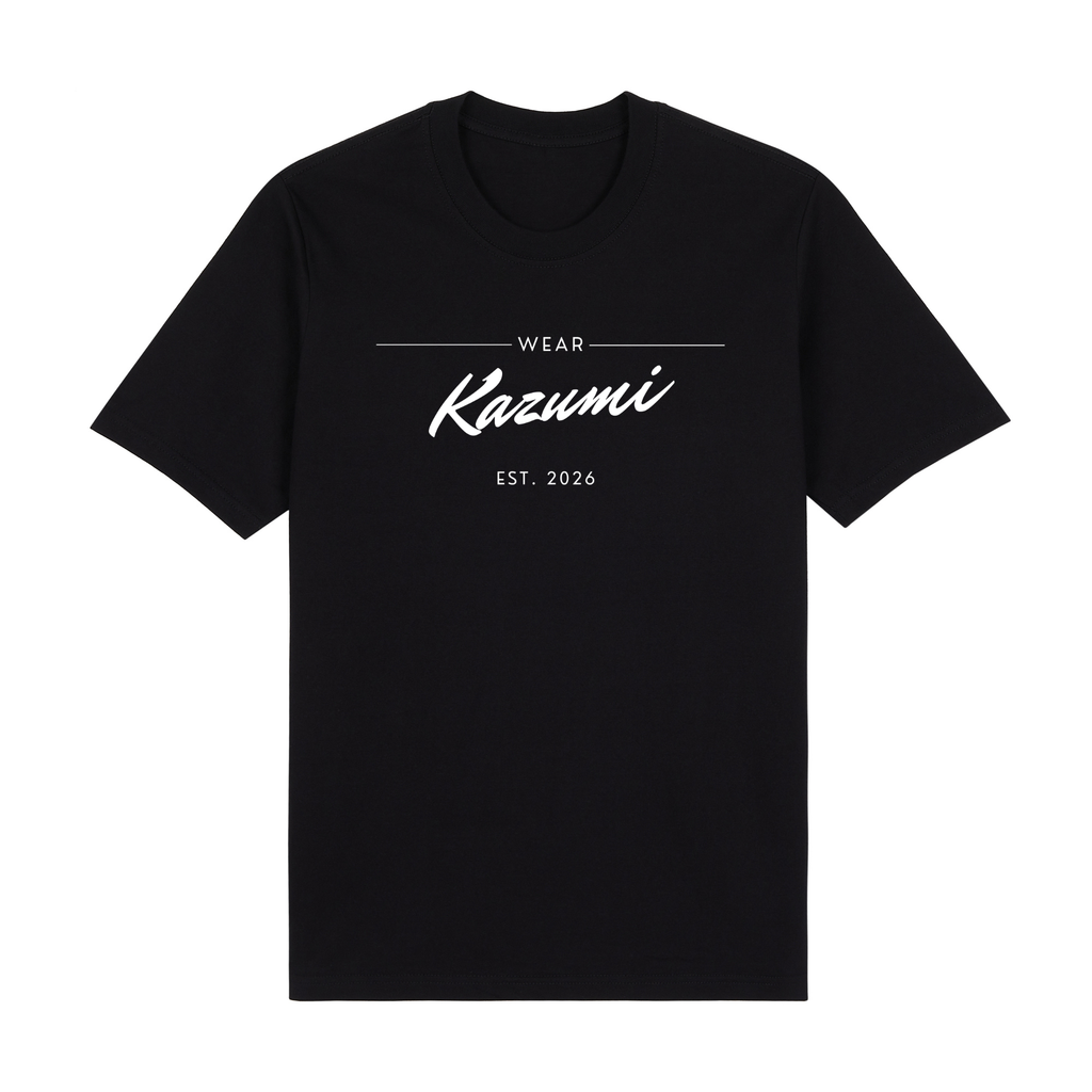 Minimalist Kazumi Premium T-Shirt — Black Front | Wear Kazumi