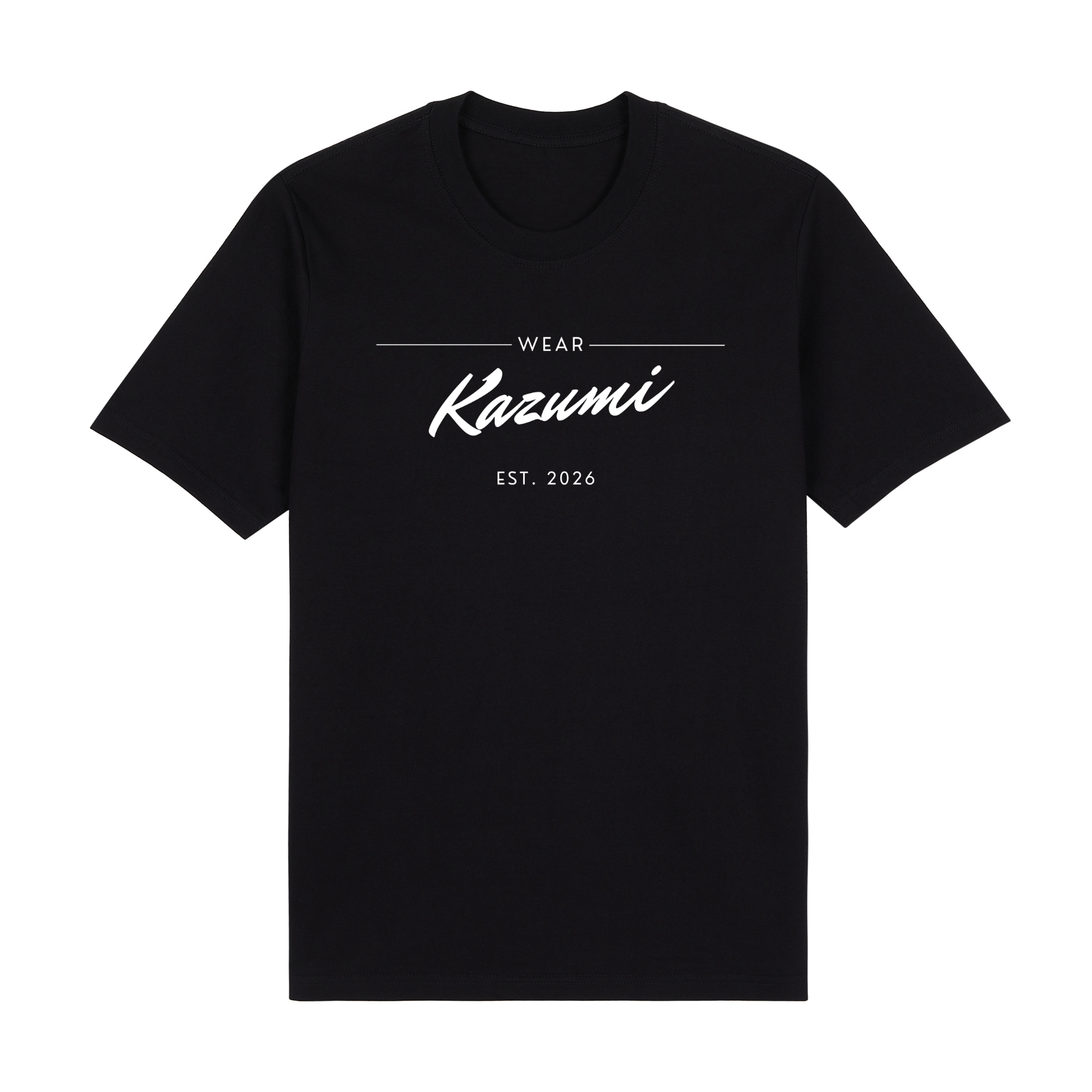 Minimalist Kazumi Premium T-Shirt — Black Front | Wear Kazumi