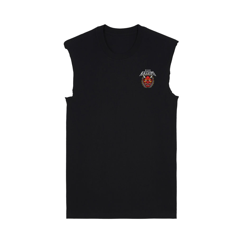 Oni Mask Muscle Tee — Black Front | Wear Kazumi
