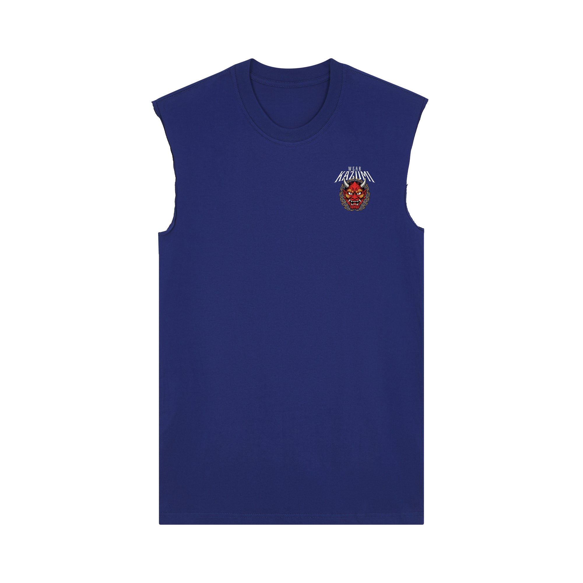 Oni Mask Muscle Tee — Blue Front | Wear Kazumi