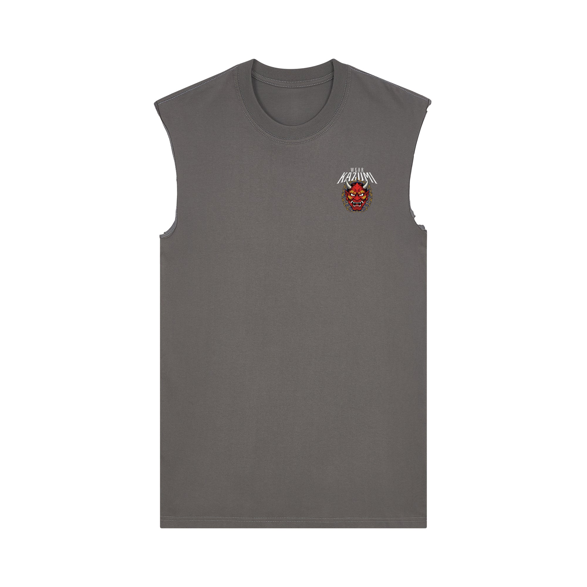 Oni Mask Muscle Tee — Gray Front | Wear Kazumi