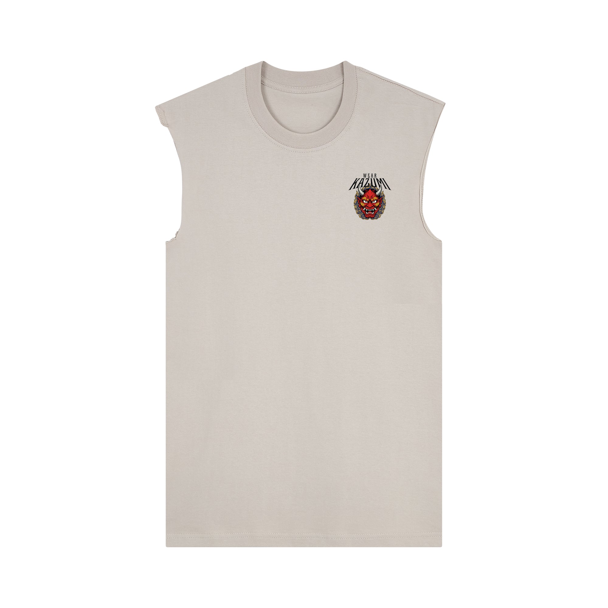 Oni Mask Muscle Tee — Oat Front | Wear Kazumi