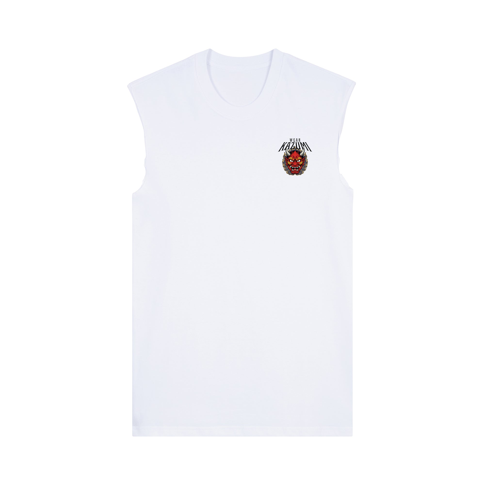 Oni Mask Muscle Tee — White Front | Wear Kazumi
