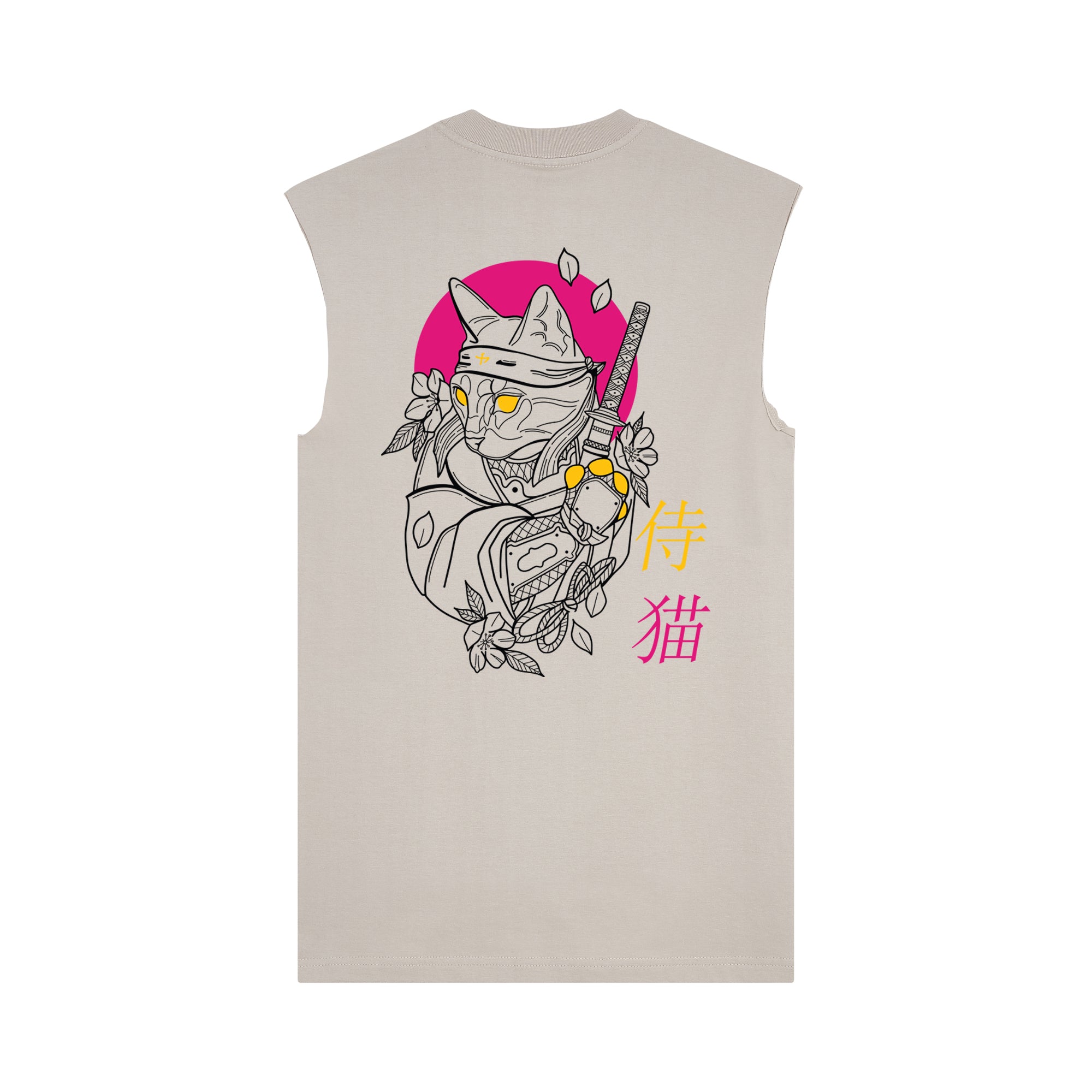 Shinobi Neko Muscle Tee — Oat Back | Wear Kazumi
